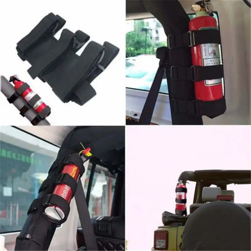 Adjustable Fire Extinguisher Mount Strap: Oxford Cloth Holder Belt for Jeep Wrangler TJ JK JL 1997-2018 - Car Roll Bar Safety Accessory