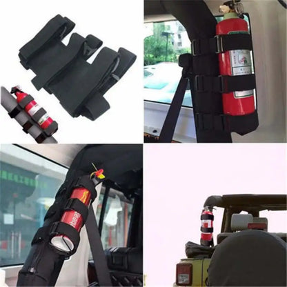 Adjustable Fire Extinguisher Mount Strap: Oxford Cloth Holder Belt for Jeep Wrangler TJ JK JL 1997-2018 - Car Roll Bar Safety Accessory