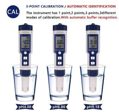 5 in 1 PH Meter Water Quality Tester - Digital TDS, EC, PH, Salinity & Temperature Meter for Pools & Aquariums with Backlight