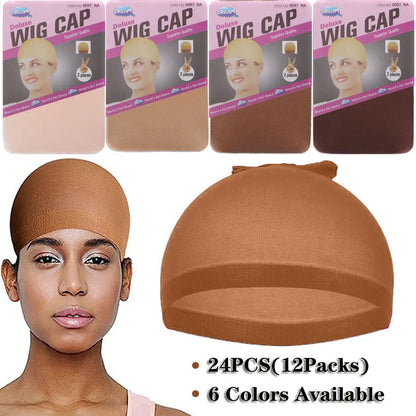 24PCS Wig Caps (12 Packs) – Stretchable Nylon Mesh Stocking Hair Nets, Breathable & Free Size for Wigs
