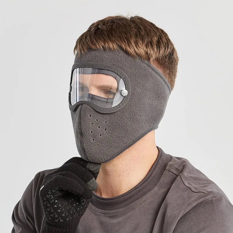 Windproof Winter Cap with Face Mask and HD Goggles: Fleece Shield for Skiing, Cycling, and Outdoor Activities