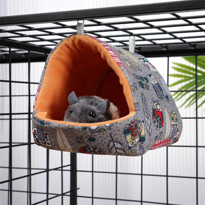 Cute Cartoon Rabbit & Squirrel Mini Pet Cage — Warm Winter Bed House for Hamsters, Mice, Rats & Guinea Pigs