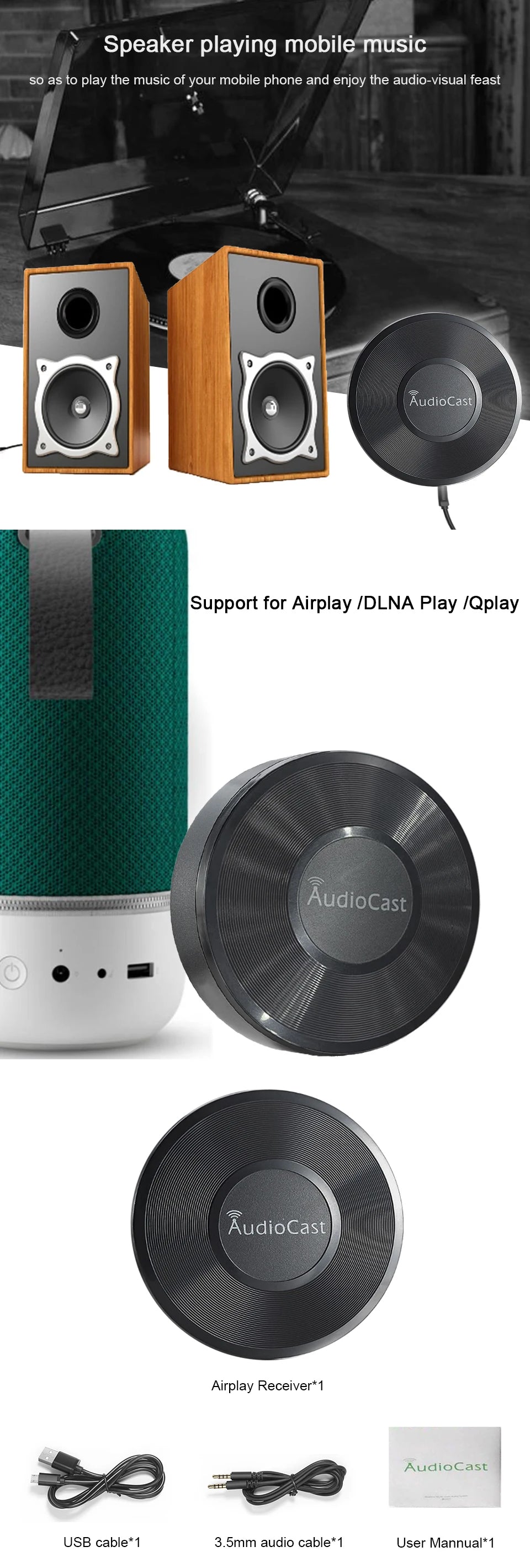 M5 AudioCast Airplay Wireless Music Receiver – 2.4G WIFI HiFi Speaker Adapter for DLNA, Spotify & Audio Streaming