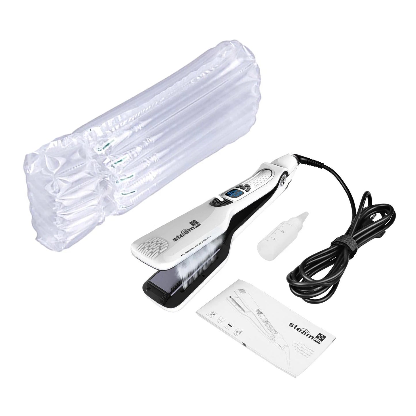 Professional Hair Straightener – Dual Voltage Titanium Curling Iron, Steam Flat Iron & Hot Hair Comb with Wide Plates