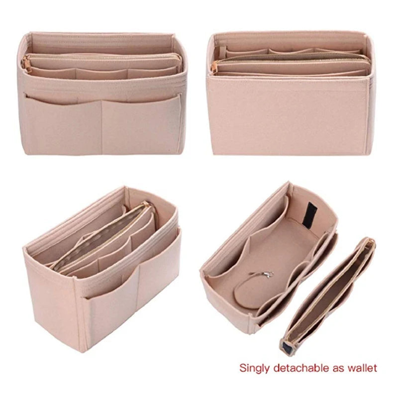 HHYUKIMI Felt Makeup Organizer Insert Bag – Portable Travel Cosmetic Handbag Purse Organizer for Various Brand Bags