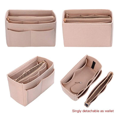 HHYUKIMI Felt Makeup Organizer Insert Bag – Portable Travel Cosmetic Handbag Purse Organizer for Various Brand Bags
