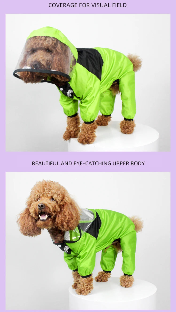 Waterproof Dog Raincoat – Dog Face Jumpsuit, Water-Resistant Jacket for Dogs, Pet Coat for All Weather