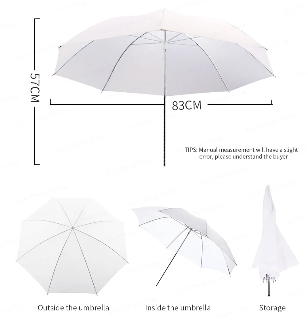 4-Pack 33"/83cm Soft White Translucent Umbrellas — Photo & Video Studio Lighting Diffusers for Photography Flash