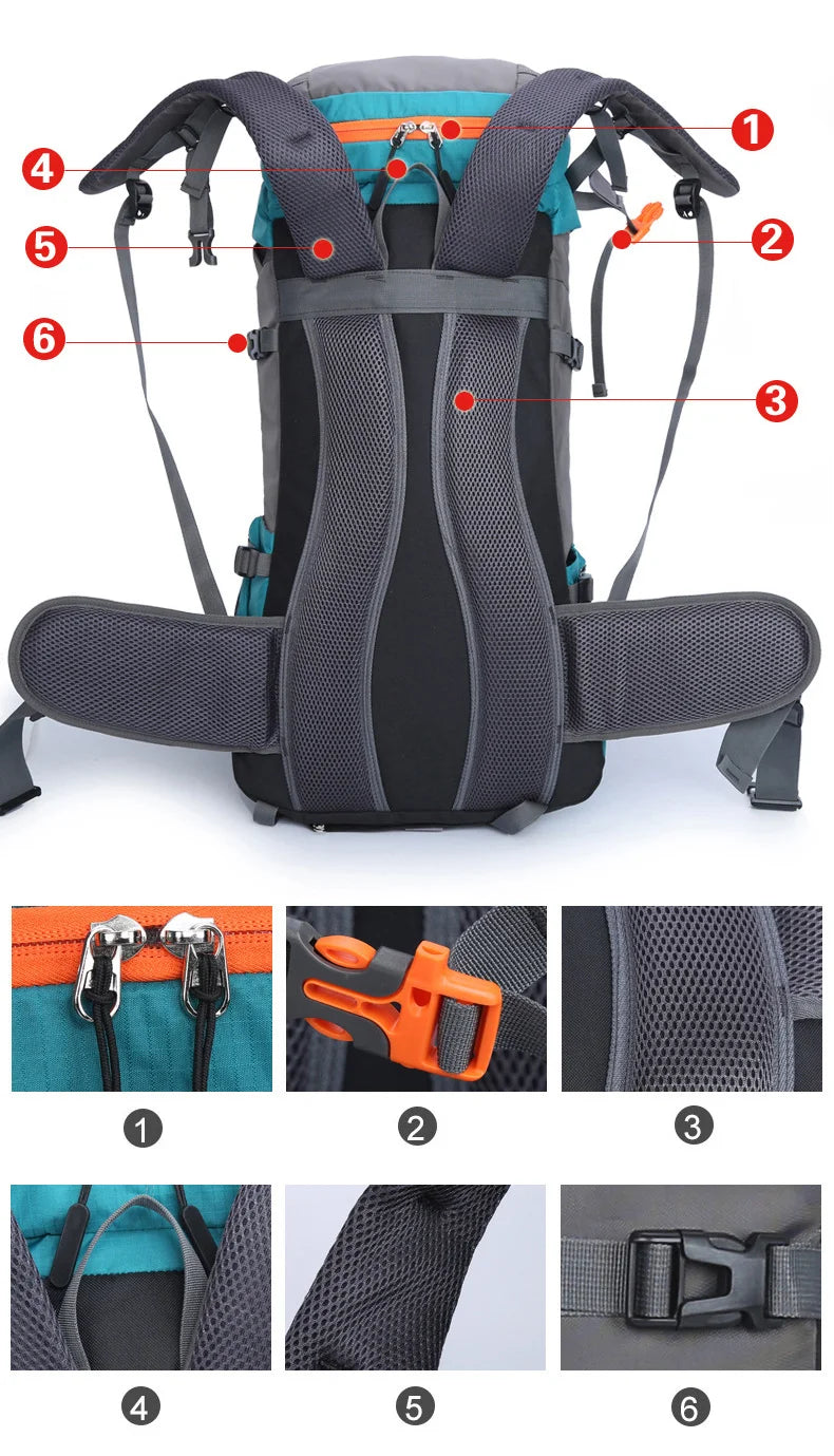 65L Large Camping Backpack — Waterproof Outdoor Hiking, Climbing & Trekking Mountaineering Sport Bag
