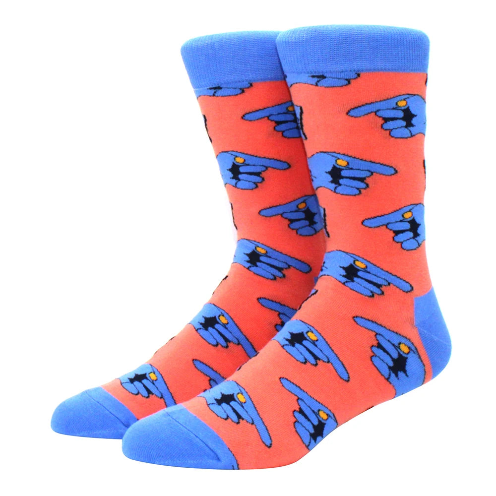 Men's Colorful Combed Cotton Jacquard Crew Socks - Striped Business Casual Dress Socks