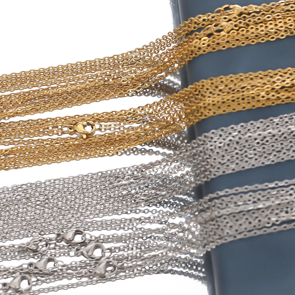 10Pcs 50cm Stainless Steel Link Chains – Cuban Cross Necklaces for DIY Jewelry Making & Gifts (Bulk)