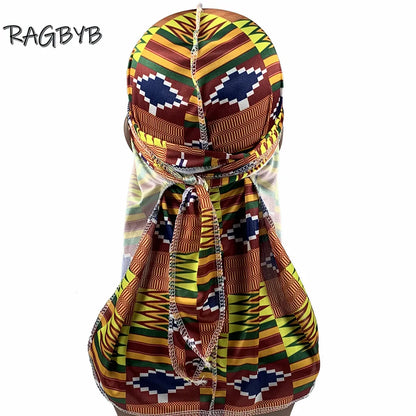 Unisex Ankara Silk Durag - Long Tail Silky Wave Cap Head Scarf for Men & Women