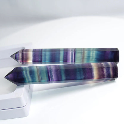 Natural Fluorite Crystal Wand — Colorful Striped Quartz Stone Point for Healing & Energy Treatment (4-7cm)