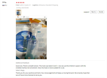 Pet Aerosol Chamber Inhaler — Silicone Mask Spacer for Cats and Dogs
