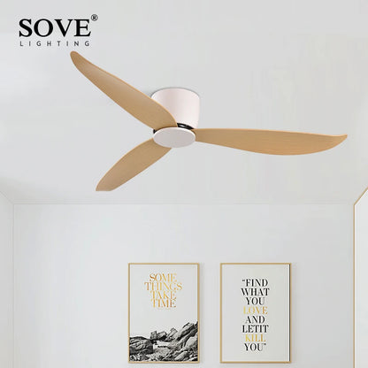 SOVE Modern Black & White Low Floor Ceiling Fan – 30W DC Motor with Remote Control, No Light, 220V