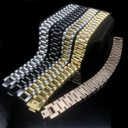15mm Wide Gold Stainless Steel Watch Chain Bracelet – Luxury Waterproof Men’s Wristband Jewelry for Men & Boys Wholesale Style