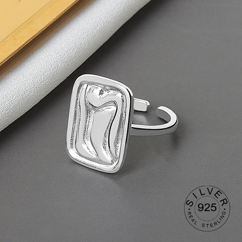 925 Sterling Silver Women’s Open Wave Ring – Irregular Wide Noodle Design Gift