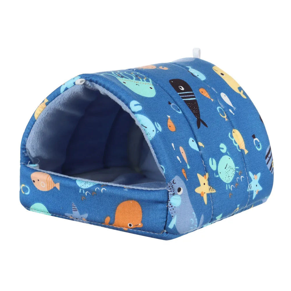 Cute Cartoon Rabbit & Squirrel Mini Pet Cage — Warm Winter Bed House for Hamsters, Mice, Rats & Guinea Pigs