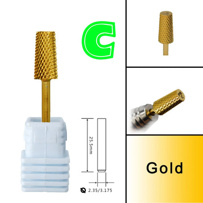 RolinStar 6.6 Large Trapezium Tapered Barrel Nail Drill Bit – Gold & Silver Tungsten Steel Carbide Milling Cutter for Manicure & Pedicure