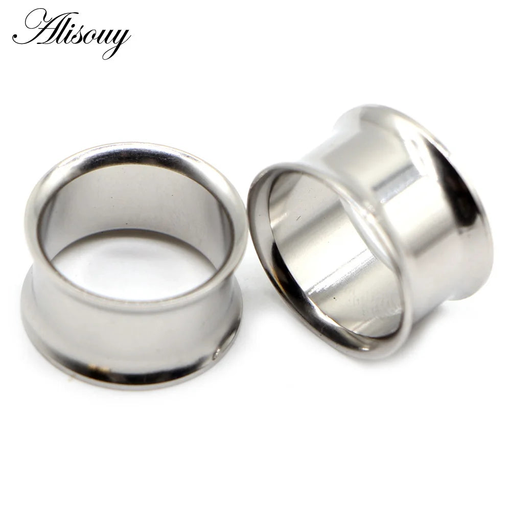 Alisouy Surgical Steel Ear Plug Kit - 2PCS No-Screw Fit Ear Gauges Tunnel Expanders for Body Piercing