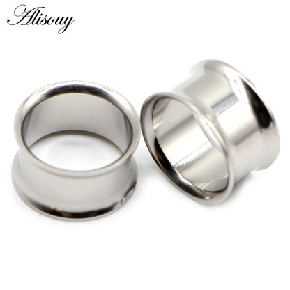 Alisouy Surgical Steel Ear Plug Kit - 2PCS No-Screw Fit Ear Gauges Tunnel Expanders for Body Piercing
