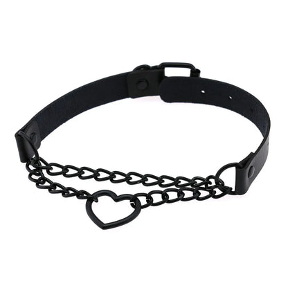 Vintage Heart Necklace Choker – Goth Collar with Chain, Grunge Punk, Cute Kawaii Egirl Harajuku Accessories for Girls