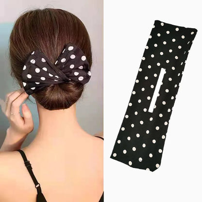 Deft Bun Hair Band for Women – Printed Bow Headband & Donut Bun Maker, DIY Hairstyle Twist & Ponytail Tool
