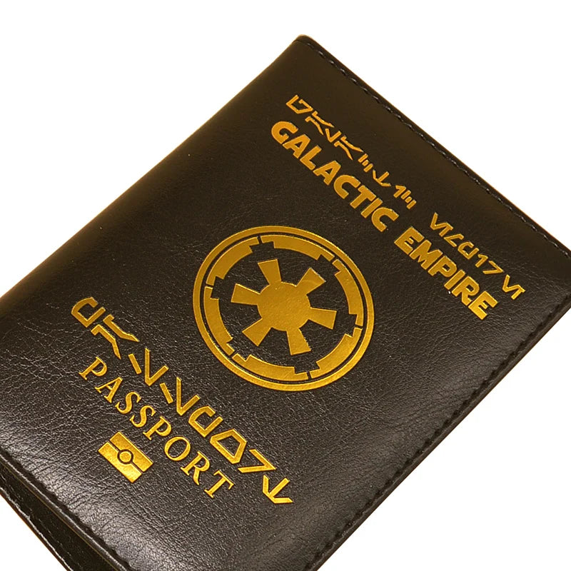 Galactic Empire Passport Cover | Black PU Leather Travel Wallet & Document Organizer with New Logo