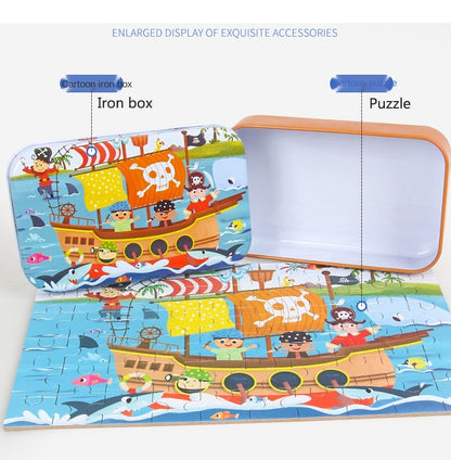 60-Piece Jigsaw Puzzle Set — Cartoon Animals & Vehicles Montessori Educational Toys for Kids, Perfect Christmas Gifts