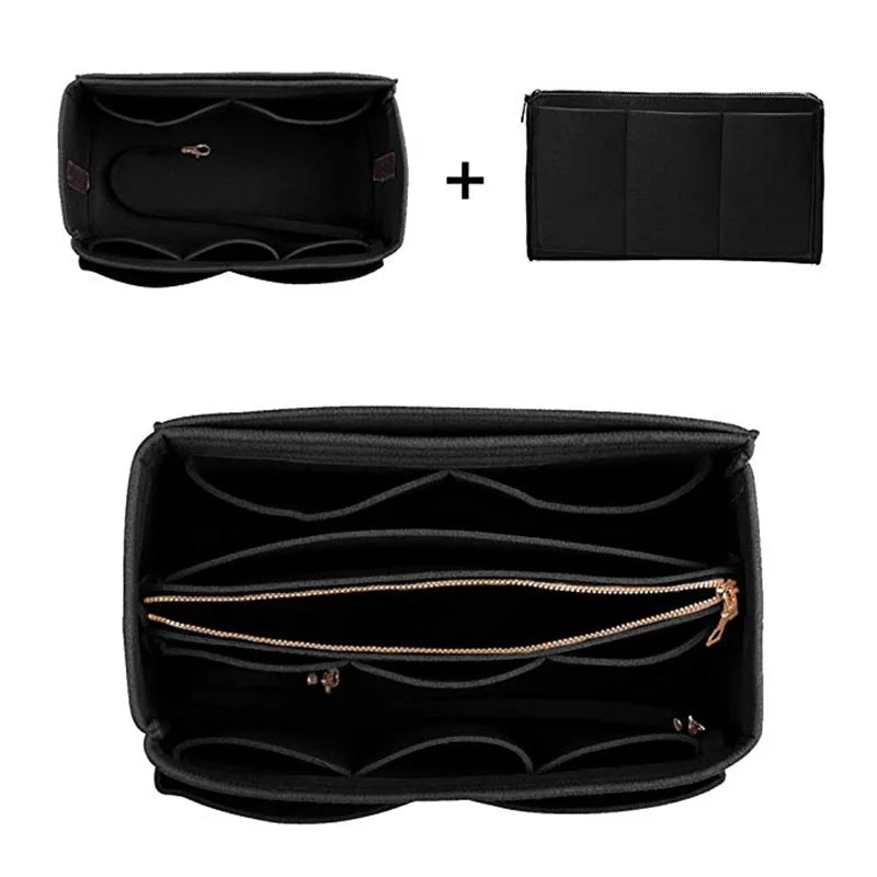 HHYUKIMI Felt Makeup Organizer Insert Bag – Portable Travel Cosmetic Handbag Purse Organizer for Various Brand Bags