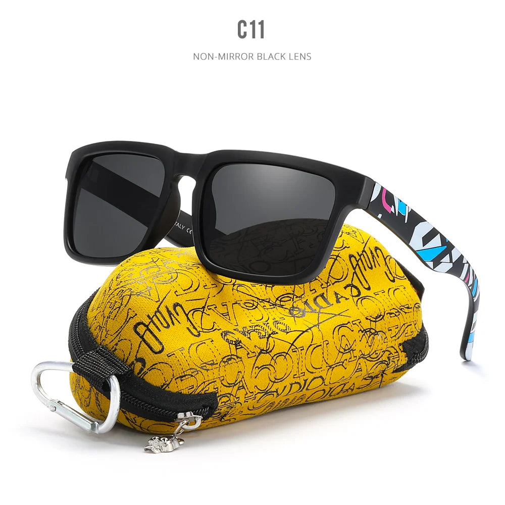 KDEAM Polarized Men’s Sunglasses – Matte Black Frame with Painting Temples & Protective Case