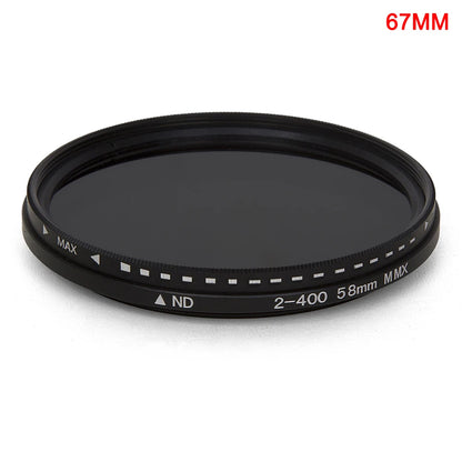 Adjustable ND Filter ND2–ND400 — Variable Neutral Density Fader for Camera Lens (37–82mm)