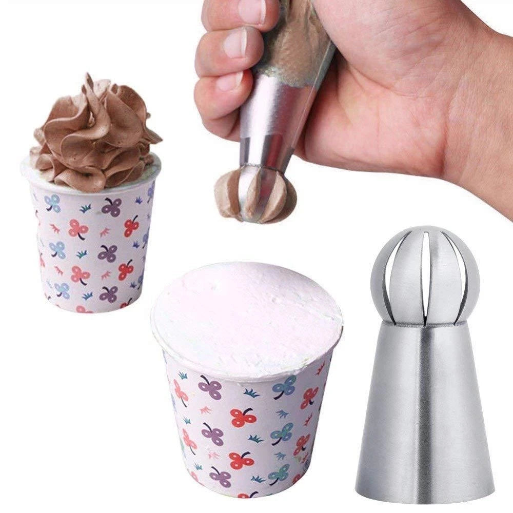 Russian Piping Nozzle - 3 Styles Sphere Ball Icing Tips for Confectioners, Pastry, Sugarcraft, Cupcake Decorating, and Kitchen Bakeware Tools