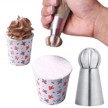 Russian Piping Nozzle - 3 Styles Sphere Ball Icing Tips for Confectioners, Pastry, Sugarcraft, Cupcake Decorating, and Kitchen Bakeware Tools