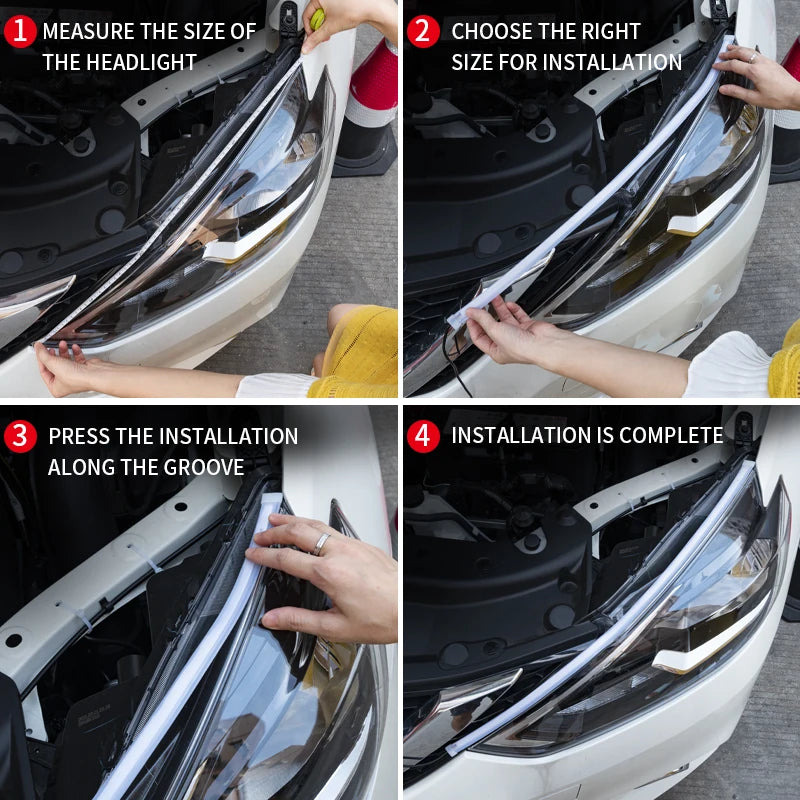 2pcs LED DRL Car Daytime Running Light - Flexible Waterproof Strip with White Daytime Running and Yellow Turn Signal/Brake Flow Lights - 12V Auto Headlights