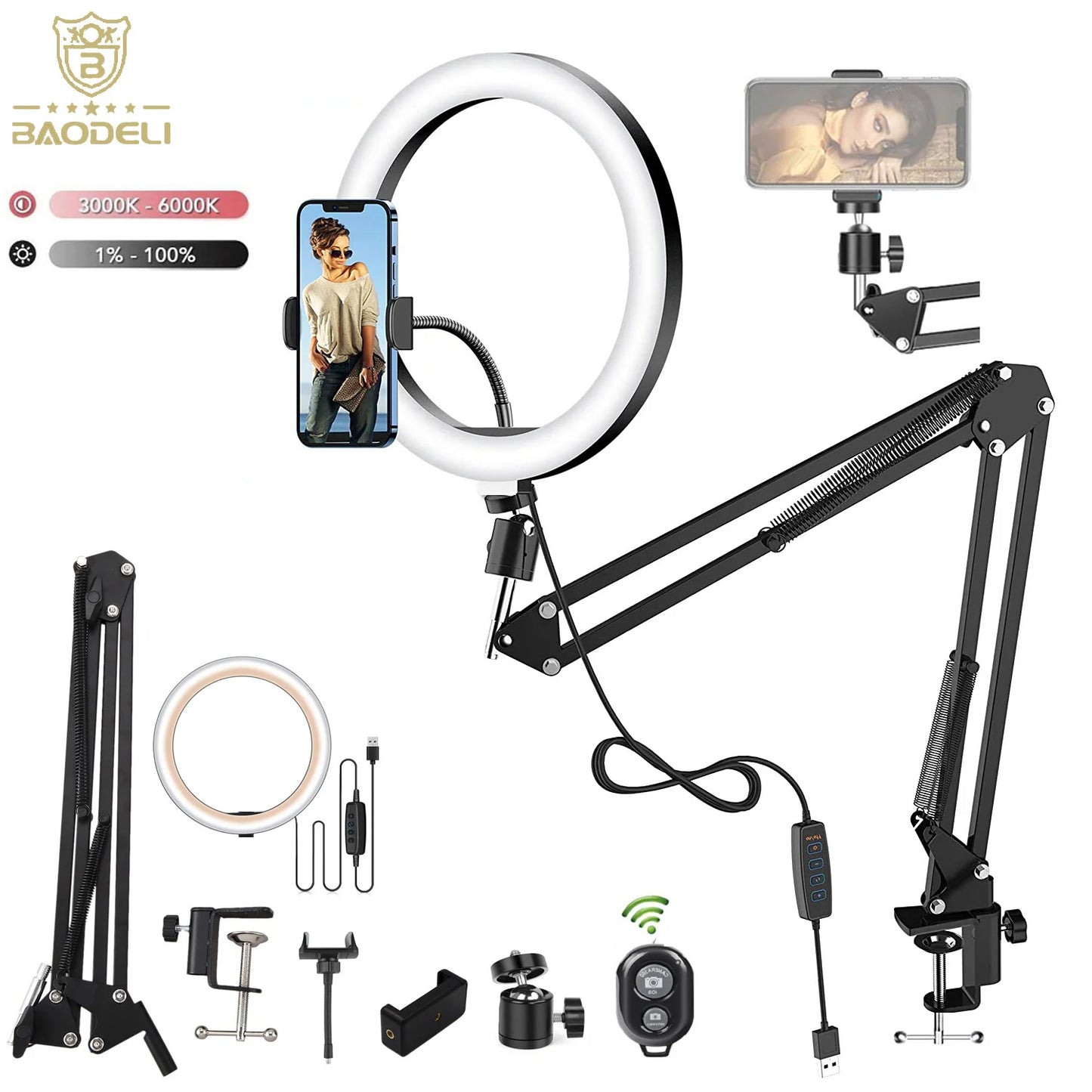LED Selfie Ring Light with Phone Stand – Folding Arm, Dimmable Circle Fill Light & Tripod for YouTube & Streaming