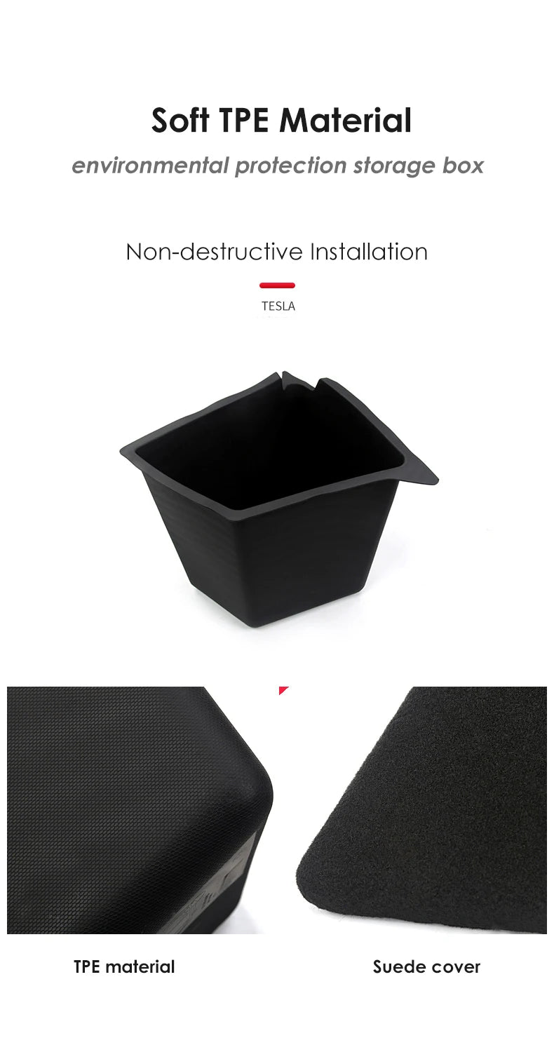 Futhope Car Trunk Side Storage Box for Tesla Model Y 2018-2024 – Hollow Cover Organizer with Flocking Mat & Partition Board