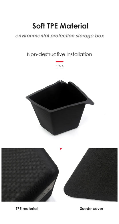 Futhope Car Trunk Side Storage Box for Tesla Model Y 2018-2024 – Hollow Cover Organizer with Flocking Mat & Partition Board