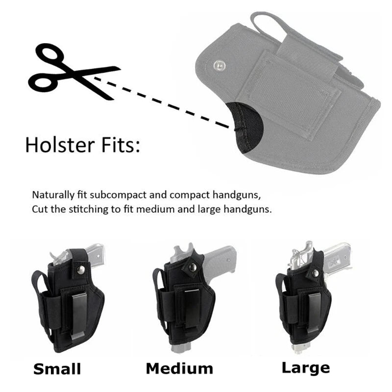 Tactical Universal Gun Holster - Left/Right Hand Waist Concealed Carry for Glock 17/19, Beretta M9, 1911, P226, 9mm Mag Pouch