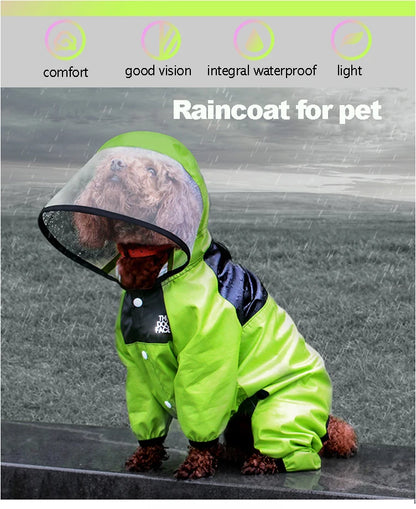 Waterproof Dog Raincoat – Dog Face Jumpsuit, Water-Resistant Jacket for Dogs, Pet Coat for All Weather