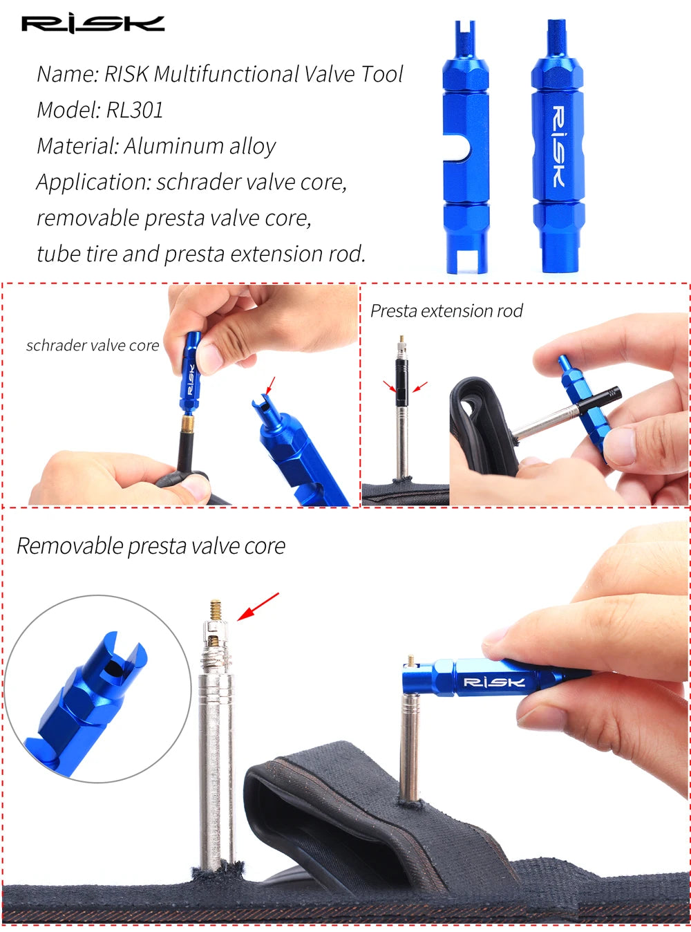 RISK RL225 Tubeless Tyre Sealant Injector — Bike Syringe with Schrader & Presta Valve Core Remover