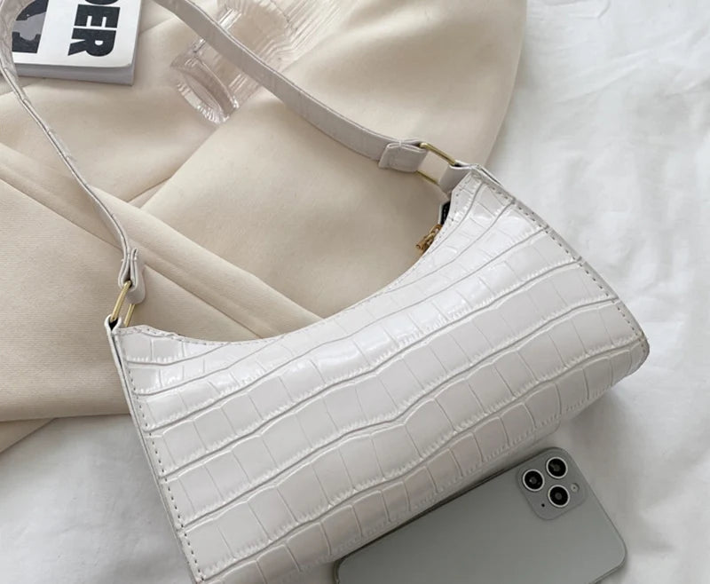 Fashion PU Leather Handbag for Women – Alligator Pattern Small Underarm Messenger Bag & Purse