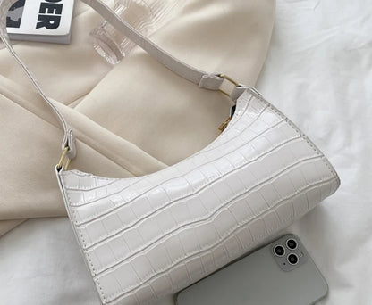 Fashion PU Leather Handbag for Women – Alligator Pattern Small Underarm Messenger Bag & Purse