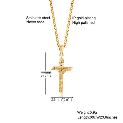 Vnox Cross Necklace for Men & Women – Gold Stainless Steel Jesus Pendant, Catholic Faith Jewelry for Church Prayer