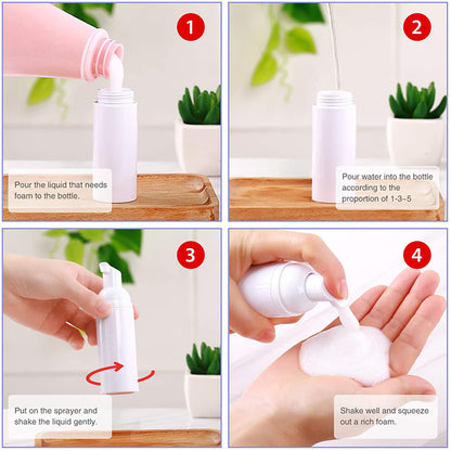Small Foam Dispenser Pump Bottles - Mini Refillable Plastic Soap Bottles for Travel, Cleaning & Cosmetics (30/60ml)