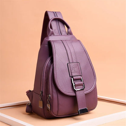 Multifunctional Women's Leather Backpack - Casual Style for Teen Girls, School and Travel Bagpack, Ladies' Chest Bag Sac