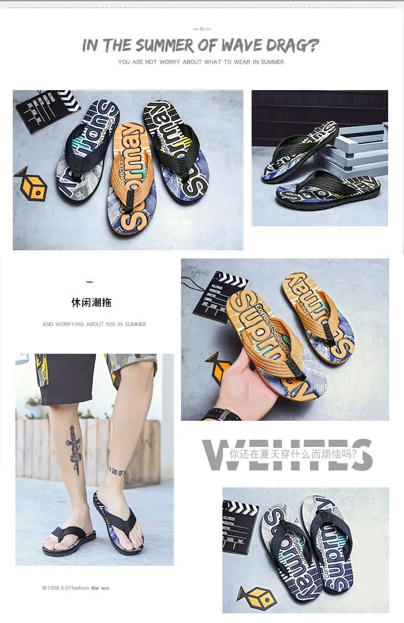 2023 Men’s Flip Flops – Trendy Anti-Skid Casual Beach Slides, Outdoor & Household Sandals