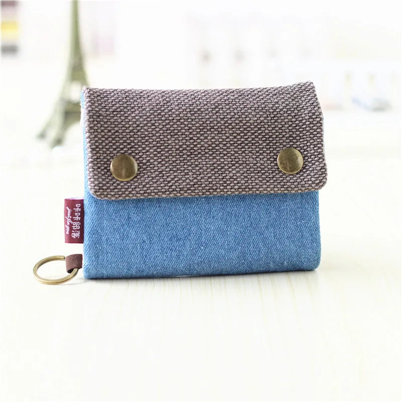 Handmade Three-Fold Fabric Wallet — Short Zipper Purse for Women & Men, Multi-Function Card & Key Holder for Teens