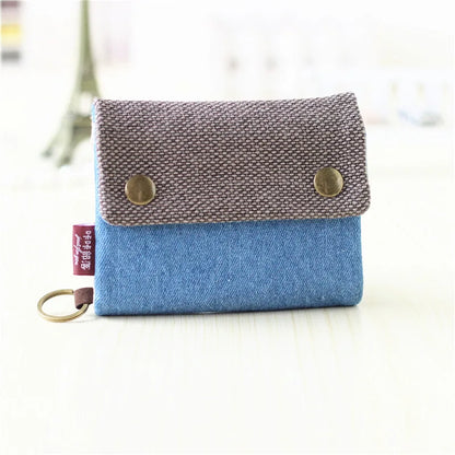Handmade Three-Fold Fabric Wallet — Short Zipper Purse for Women & Men, Multi-Function Card & Key Holder for Teens