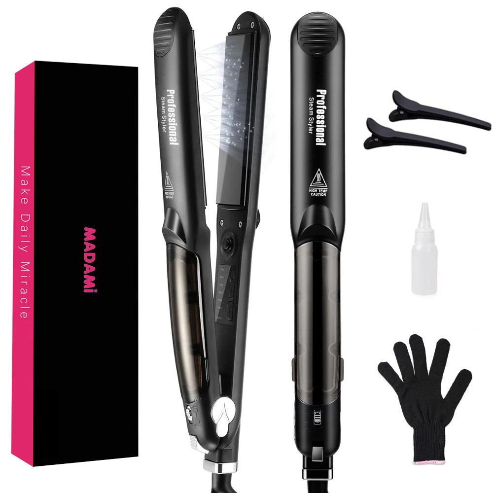 Professional Steam Hair Straightener – Ceramic Vapor Flat Iron, 450℉ Heat with Argan Oil Treatment for Hair Care